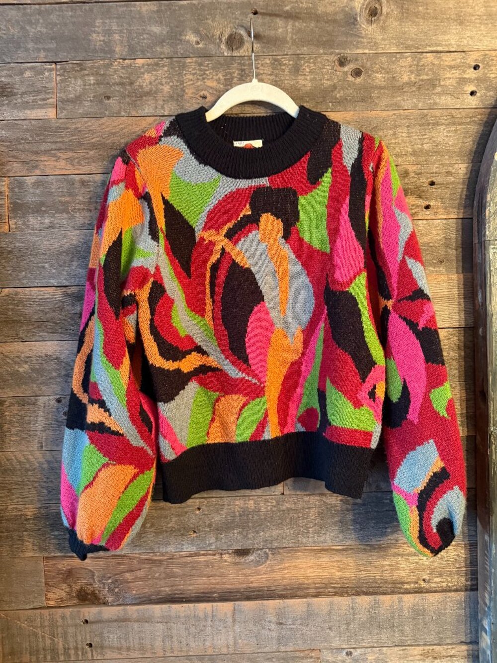 FARM Rio The Dance Abstract‎ Multicolor Knit Sweater Small Statement Pullover